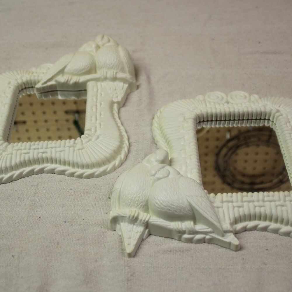 Vintage MCM Love Birds Mirrors Set Of 2 Faux Wicker